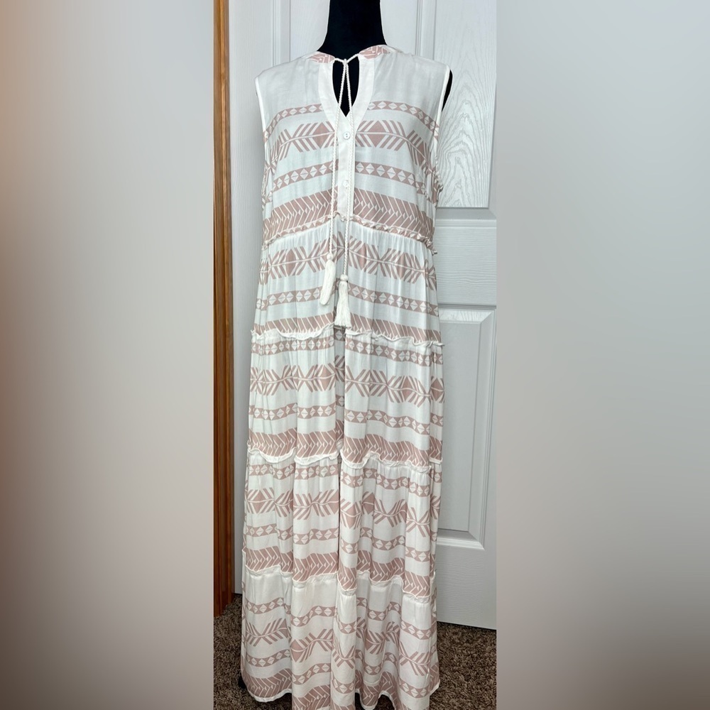 Attic Salt Peach & White Aztecs Boho style maxi dress 2xl NWT